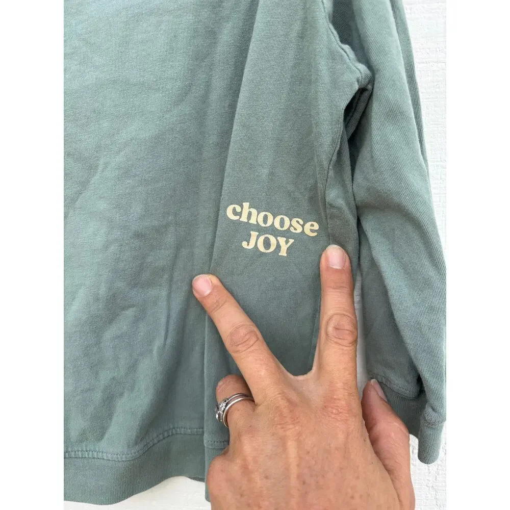 Woven Threads Choose Joy Lightweight Pullover Sweatshirt, Green, Sz S‎